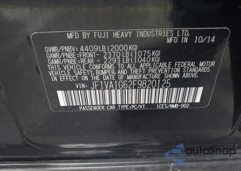 2015 Subaru Wrx Limited z USA, uszkodzony, nr VIN JF1VA1G62F9820125